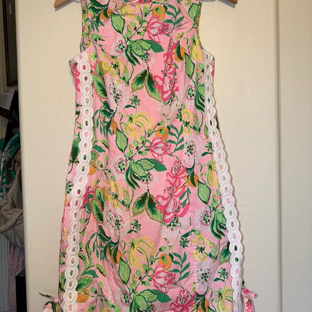 Lilly Pulitzer Pink Floral Shift Dress with Green & Yellow Print